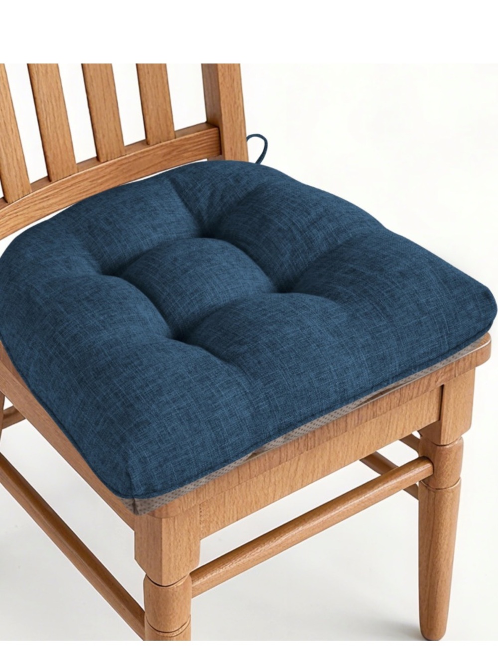 LARGE Tufted Seat Cushion with Ties Non-Slip 18x17x3” - NAVY BLUE